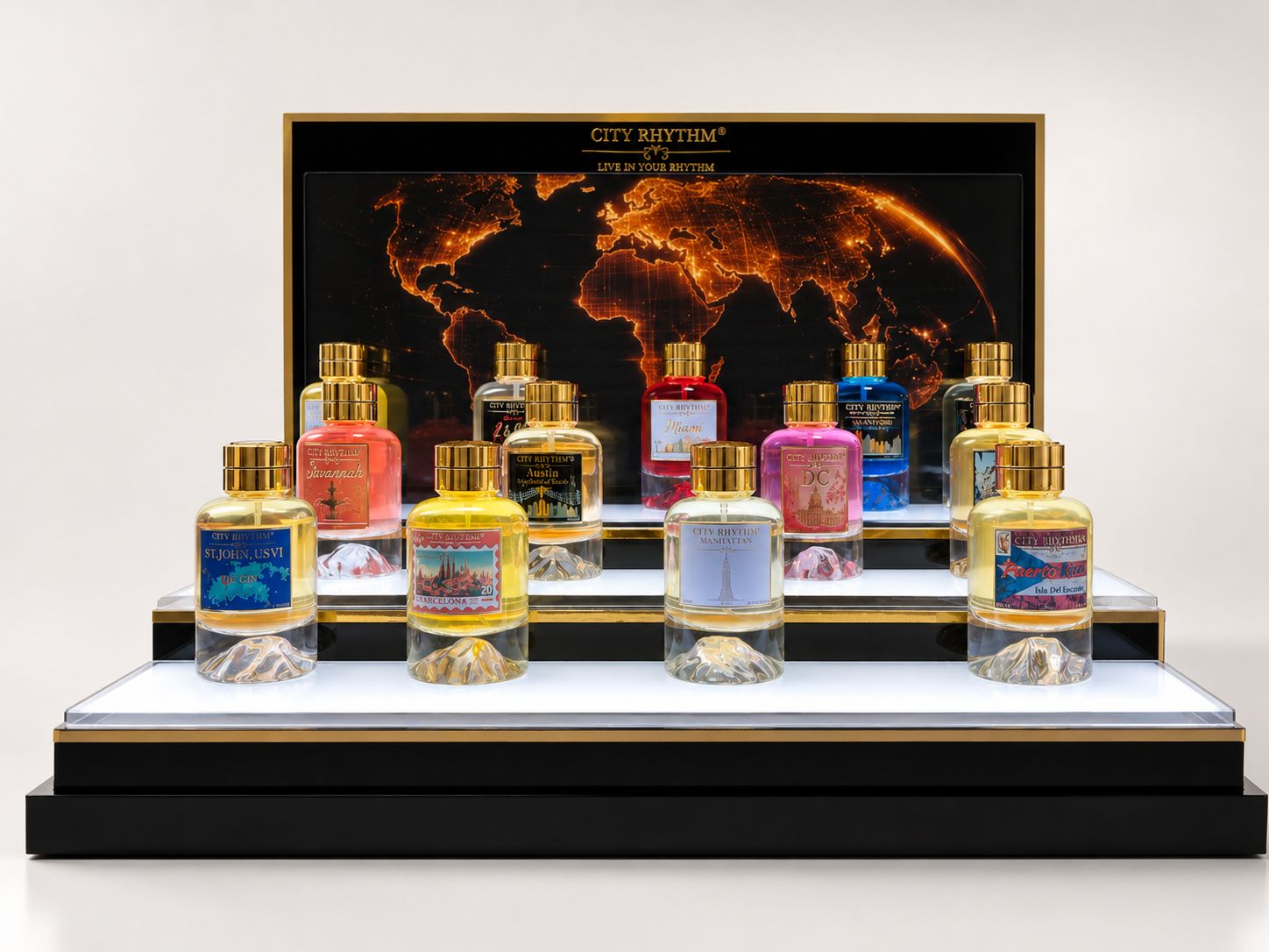 Custom City Rhythm Multi Color LED Perfume Display